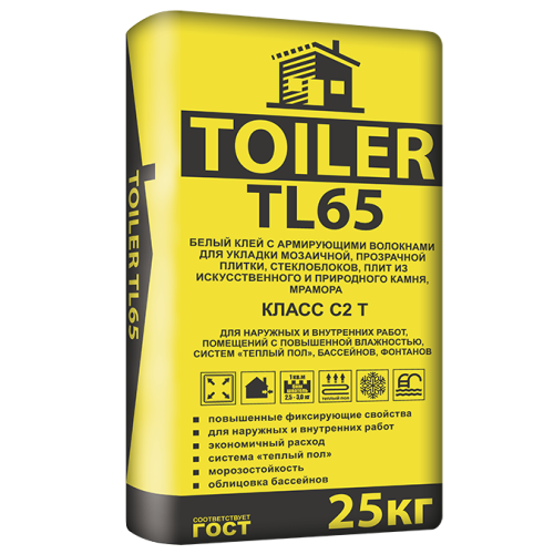 Клей для плитки высокой фиксации TOILER TL 65 Белый 25кг
