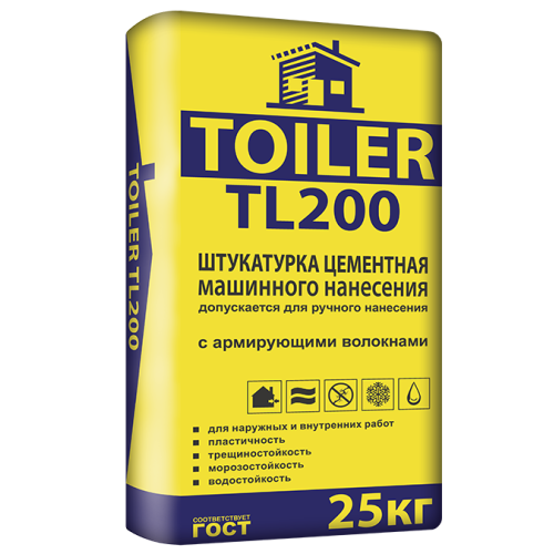 Штукатурка цементная машинного нанесения TOILER TL 200 25кг